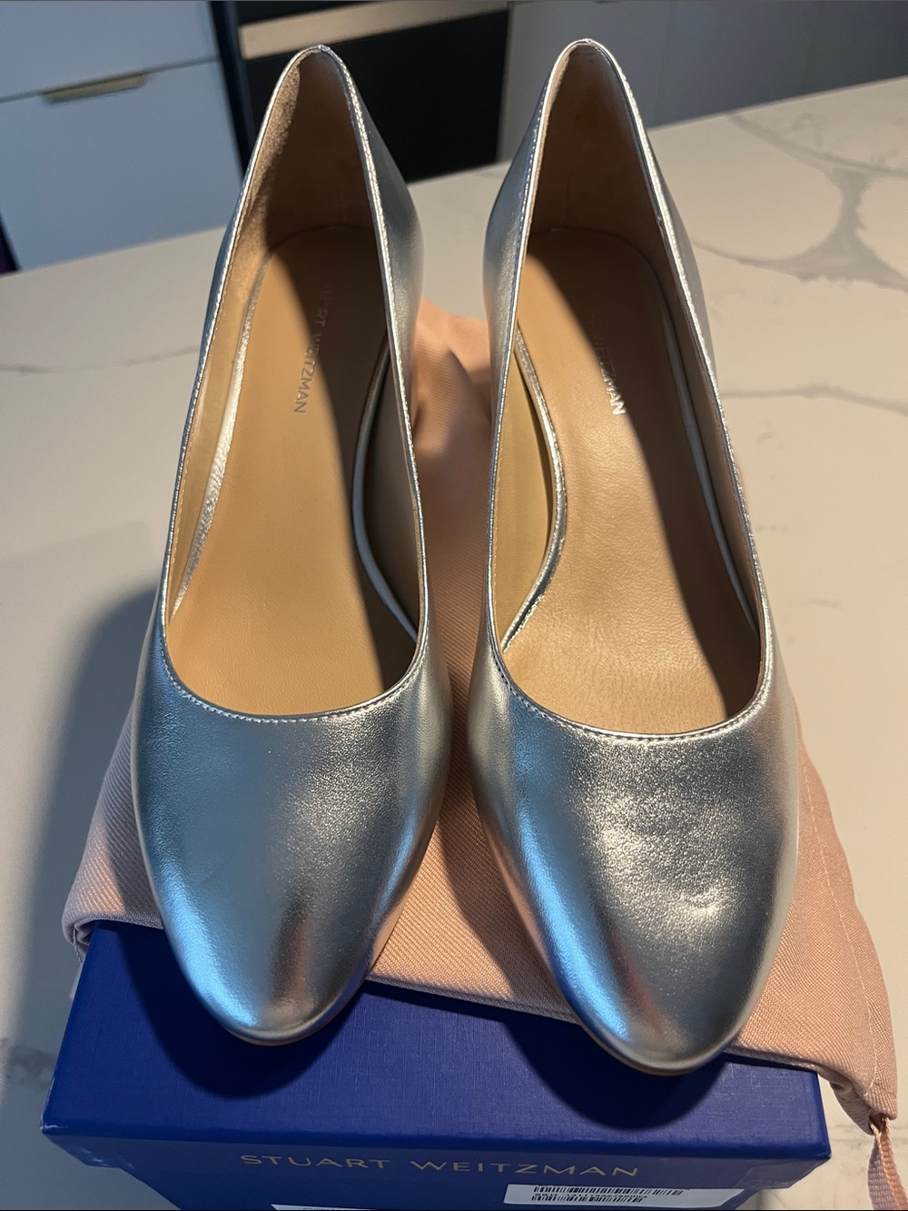 Brand New Stuart Weitzman Metallic Silver Bridget 50 Block Pump - Picture 4 of 7